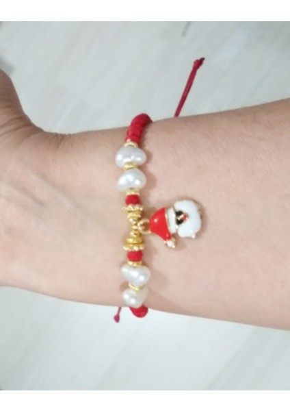 Kırmızı Kristal Boncuklu Yamuk Inci Boncuklu Noel Baba Yılbaşı Bileklik modelleri