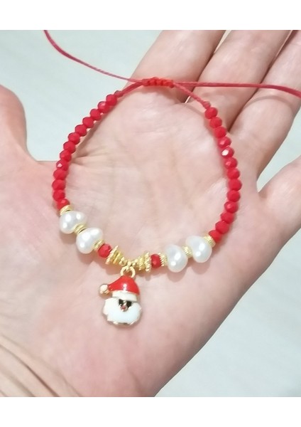 Kırmızı Kristal Boncuklu Yamuk Inci Boncuklu Noel Baba Yılbaşı Bileklik indirimleri