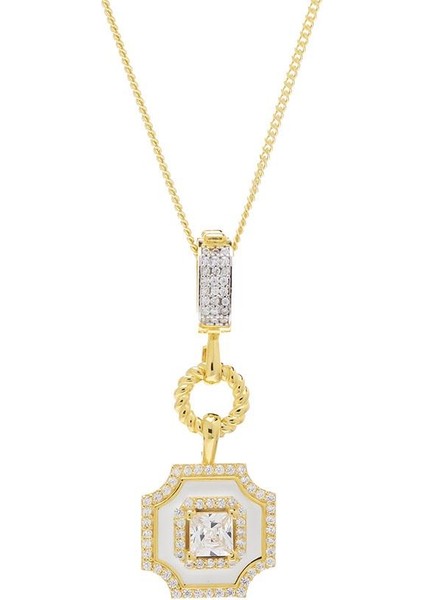 5mm Kare Zirkon Taşlı Beyaz Mineli Gold Rengi Gümüş Kadın Kolye