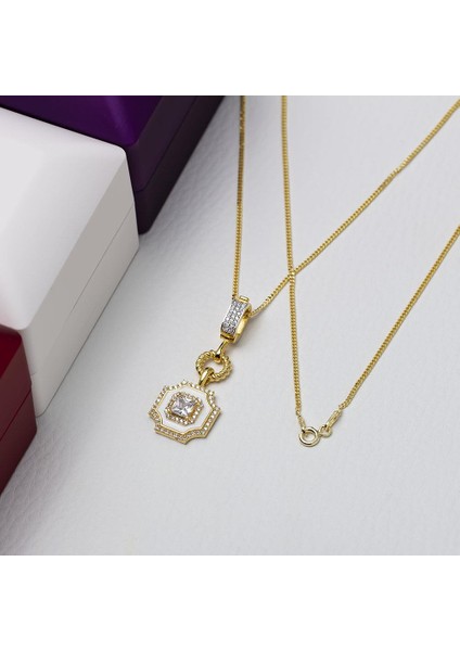 5mm Kare Zirkon Taşlı Beyaz Mineli Gold Rengi Gümüş Kadın Kolye fiyatları