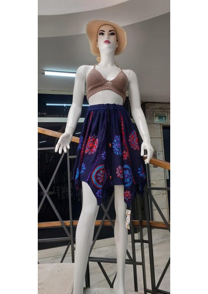 Hint Otantik Batik Işlemeli Kısa Yıldız Etek