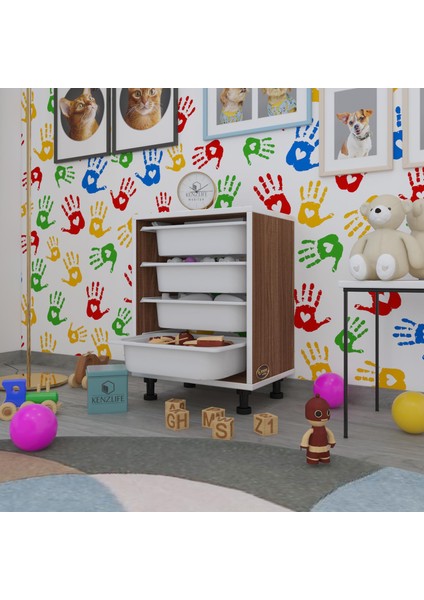 Kenzlife sepetli mutfak dolabı ruberu cvz 062x45x30 banyo oyuncak çamaşır beyaz 4 lü sepet