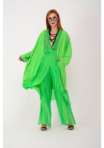 Italyan Ipek Detaylı Oversize Kaftan & Bluz