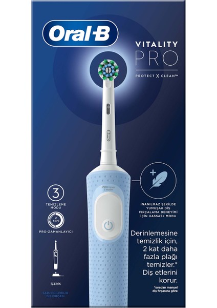 Vitality Pro Mavi Elektrikli Diş Fırçası, 1 Diş Fırçası Başlığı, Braun Tasarımı