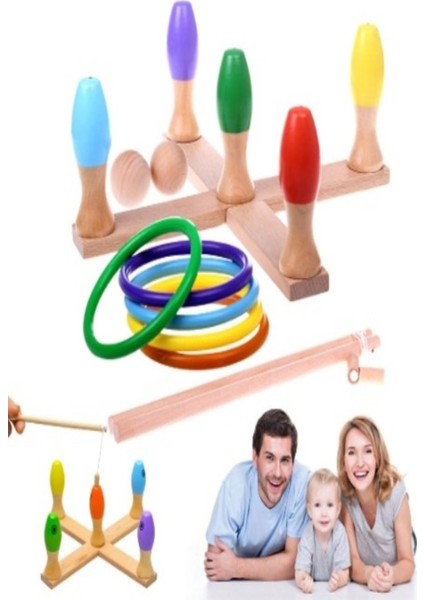 Eğitici Ahşap Oyuncak Manyetik Ahşap Halka Geçirme ve Balık Tutma Oyunu