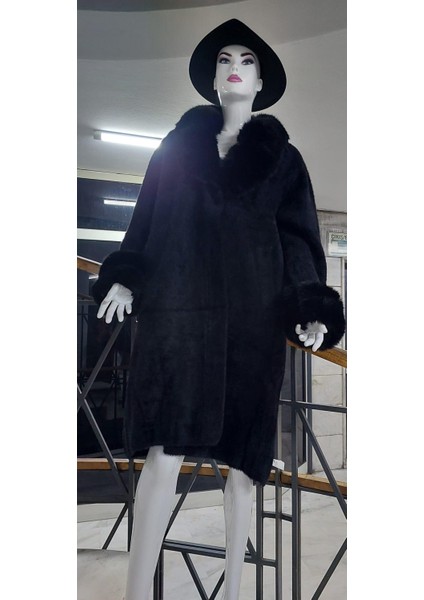 Pula Yakası Kolları Komple Kürklü Uzun Angora Kaban (110 Cm) fırsatları