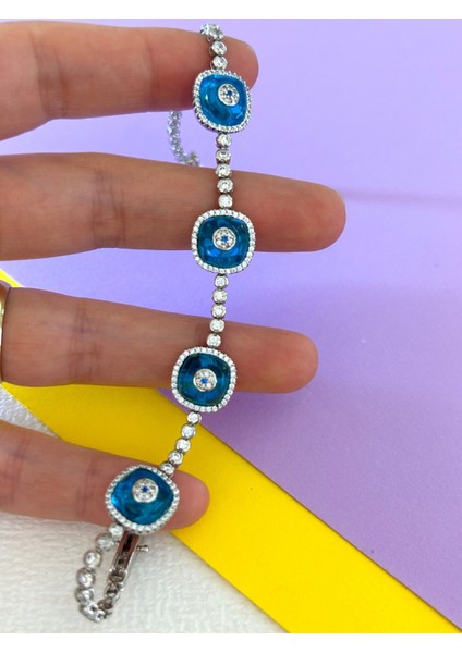 13,45 gr Silver Renk Beş Sıra Cam Göz 925 Gümüş Bileklik fiyatları