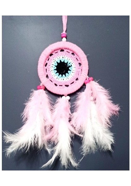 Pembe Dream Catcher Pembe ve Beyaz Kuş Tüylü Düş Kapanı El Yapımı Duvar Süsü