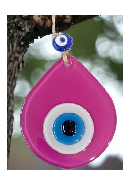 Orta Boy Pembe Damla Desen Nazar Boncuklu Duvar Dekoru Cam Duvar Süsü