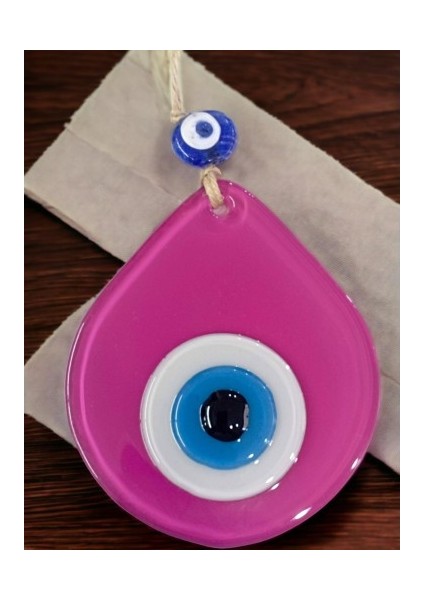 Orta Boy Pembe Damla Desen Nazar Boncuklu Duvar Dekoru Cam Duvar Süsü