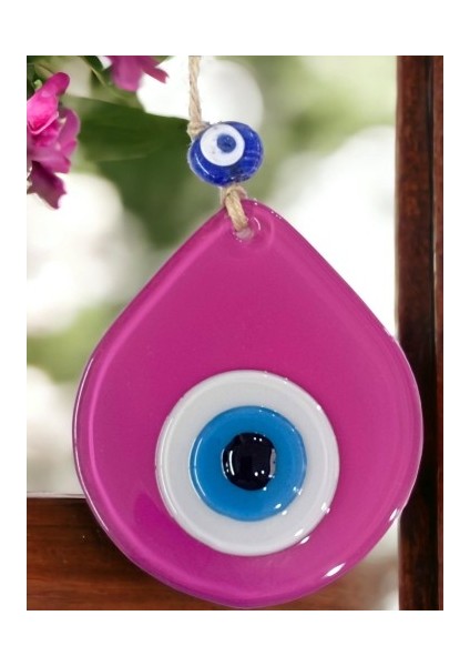 Orta Boy Pembe Damla Desen Nazar Boncuklu Duvar Dekoru Cam Duvar Süsü