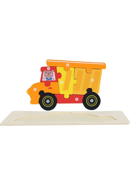 Montessori 3D Doğal Ahşap Yapboz(Puzzle)Eğitici Öğretici Bulmaca Kamyon