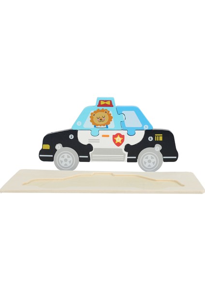 Montessori 3D Doğal Ahşap Yapboz(Puzzle)Eğitici Öğretici Bulmaca Polis Arabası