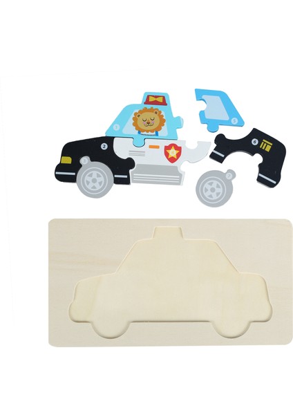 Montessori 3D Doğal Ahşap Yapboz(Puzzle)Eğitici Öğretici Bulmaca Polis Arabası modelleri