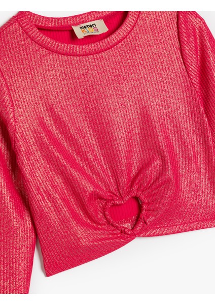 Parlak Tişört Kalp Pencere Detaylı Uzun Kollu modelleri