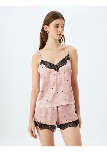 Rahat Kalıp Dantel Detaylı Puantiyeli Saten Mini Şort Pijama Altı fiyatları