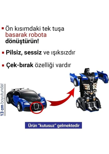 Transformer Robot Çek Bırak Kendinden Robota Dönüşebilen 1:32 Bugatti Oyuncak Araba