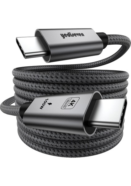 Type C To USB 3.2 Gen2 100W 5A Hızlı Şarj Data ve 4K Görüntü Aktarma Kablosu 20GBPS Gri 1 Metre