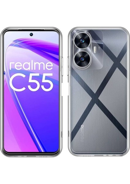 Realme C55 Uyumlu Şeffaf Silikon Kılıf - Kamera Korumalı Esnek Tam Koruma Kapak