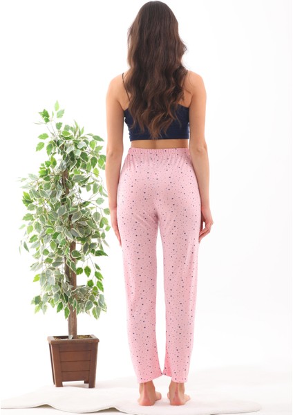 Kadın Gülkurusu Renk Yıldız Baskılı Bambu Pijama Altı