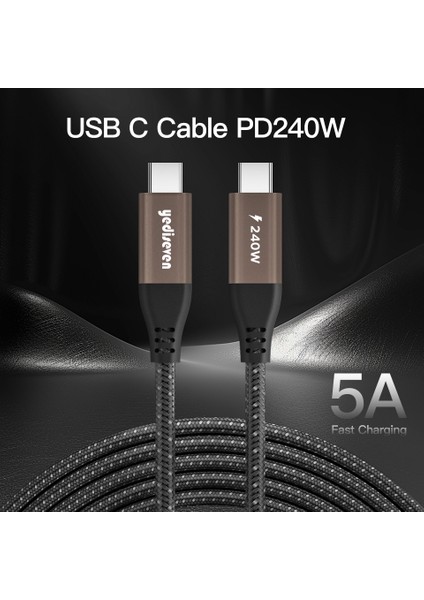 Type C 240Watt Halat Örgülü Hızlı Şarj Kablosu Data Aktarma 1 Metre fiyatları