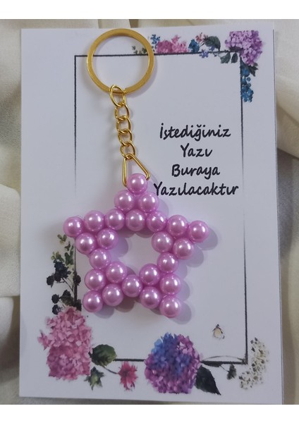8mm Lila Boncuklu Kartlı Yıldız Anahtarlık 10 Adet