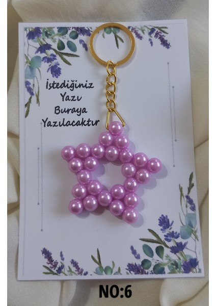 8mm Lila Boncuklu Kartlı Yıldız Anahtarlık 10 Adet