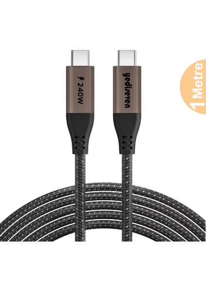 Type C 240Watt Halat Örgülü Hızlı Şarj Kablosu Data Aktarma 1 Metre