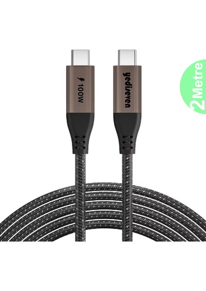 Type C To Type C 100WATT Android Huawei Xiaomi Iphone Hızlı Şarj Data Kablosu Siyah 2 Metre