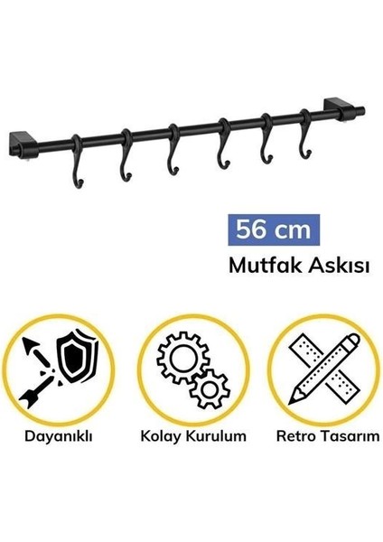 Duvara monte edilen 6 kancalı dekor kaşıklık ve kupa askısı