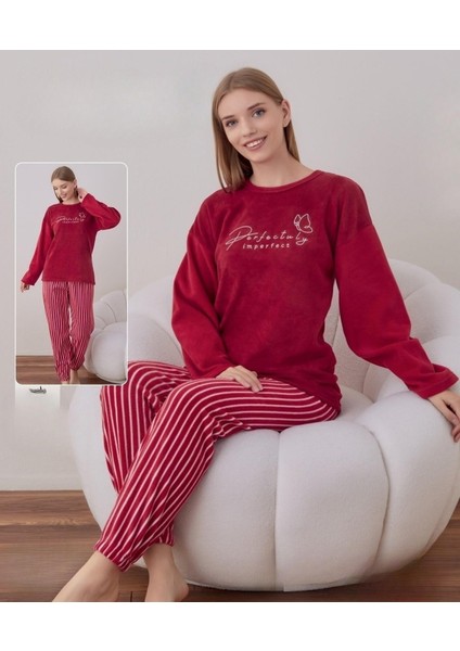 Kadın Kışlık Bisiklet Yaka Soft Kadife Pijama Takımı 07021 - 1 Adet