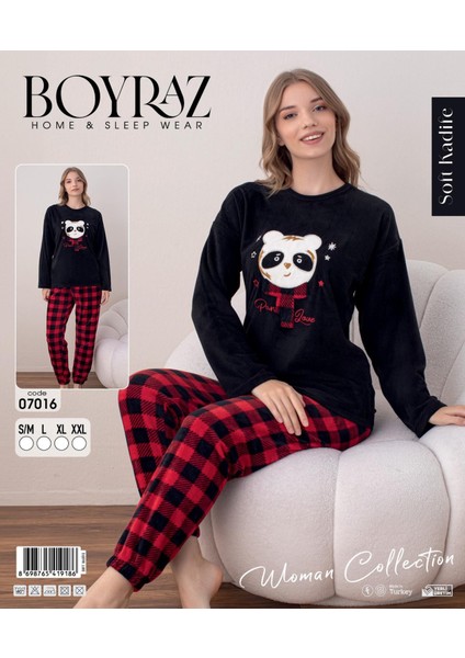 Kadın Kışlık Bisiklet Yaka Soft Kadife Pijama Takımı 07016 - 1 Adet