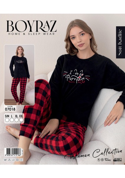 Kadın Kışlık Bisiklet Yaka Soft Kadife Pijama Takımı 07018 - 1 Adet