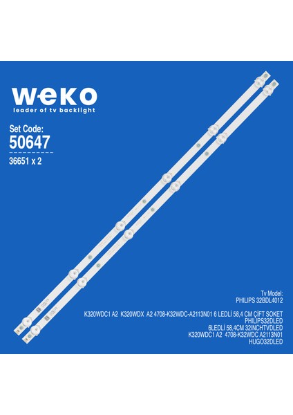 WKSET-5647 36651X2 K320WDC1 A2  K320WDX  A2  Çift Soket 2 Adet LED Bar