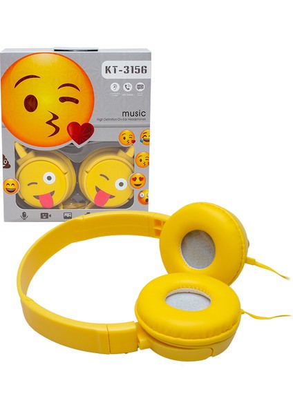 KT-3156 3.5mm Jacklı Kulaküstü Kablolu Emoji Kulaklık (4767) - CPB7441-5945