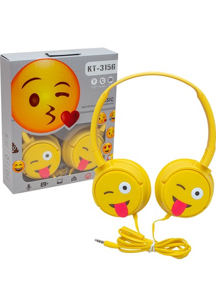 KT-3156 3.5mm Jacklı Kulaküstü Kablolu Emoji Kulaklık (4767) - CPB7441-5945