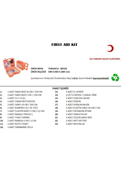 Büyük Boy Ilk Yardım Seti First Aid Kit (4767)