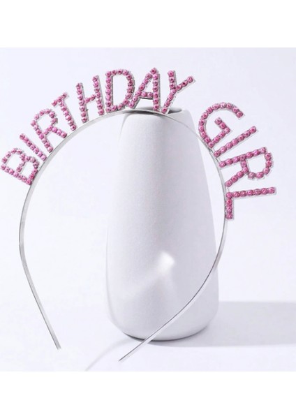 Pembe Renk Kristal Taşlı Parlak Birthday Girl Yazılı Taç 16X17 cm