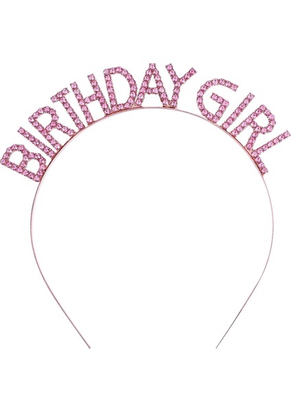 Pembe Renk Kristal Taşlı Parlak Birthday Girl Yazılı Taç 16X17 cm