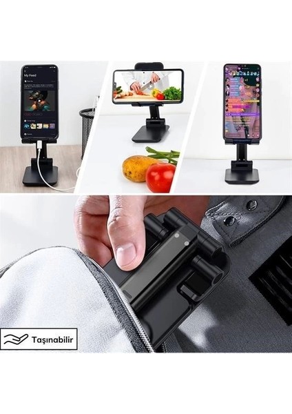 Siyah aynalı cep telefonu sabitleyici stand katlanabilir ayarlanabilir telefon standı