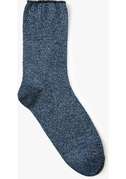 Soket Çorap Metalik Dokulu Simli