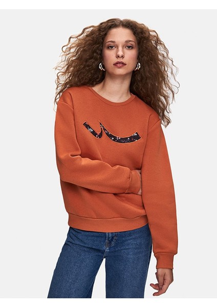 Kadın Sıfır Yaka Uzun Kollu Sıgnlı Turuncu Sweatshırt fiyatları