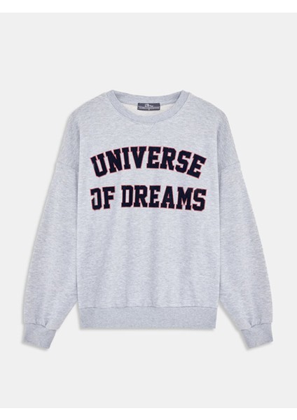 Sloganlı Relaxed Fit Gri Sweatshırt