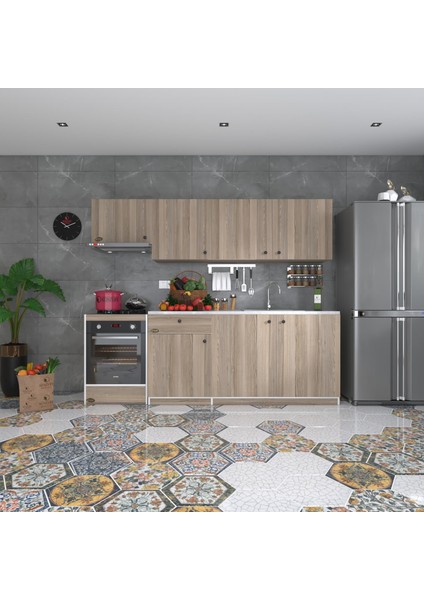 Kenzlife hazır mutfak seti nayakan crd 240 cm genişlik üst tezgahsız ankastre fırın modüllü