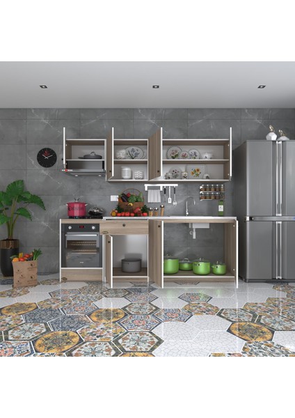 Kenzlife hazır mutfak seti nayakan crd 240 cm genişlik üst tezgahsız ankastre fırın modüllü fiyatları