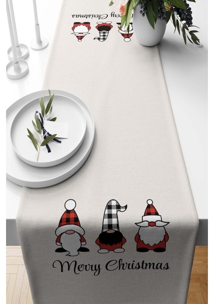 Runner Yılbaşı Kırmızı Santa Desenli Süet Dokuma 140*40 cm