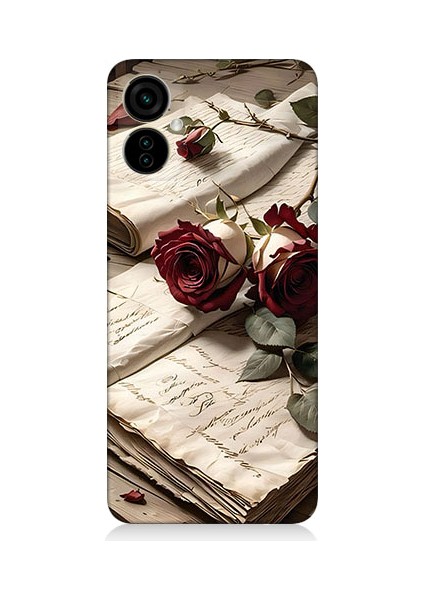 Tecno Spark 9 Pro Uyumlu Mektup ve Güller Desenli Silikon Kılıf