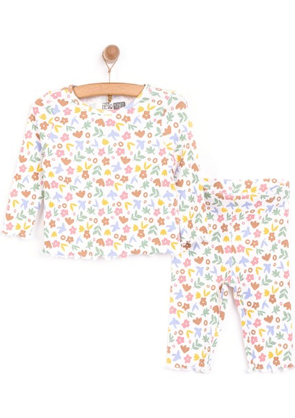 Kız Çiçek Desenli Uzun Kol Pijama Takımı