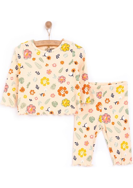 Kız Çiçek Desenli Uzun Kol Pijama Takımı