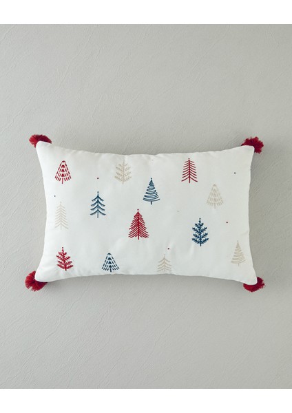 Pinejoy Nakışlı Dekoratif Kırlent 33X50 cm Ekru